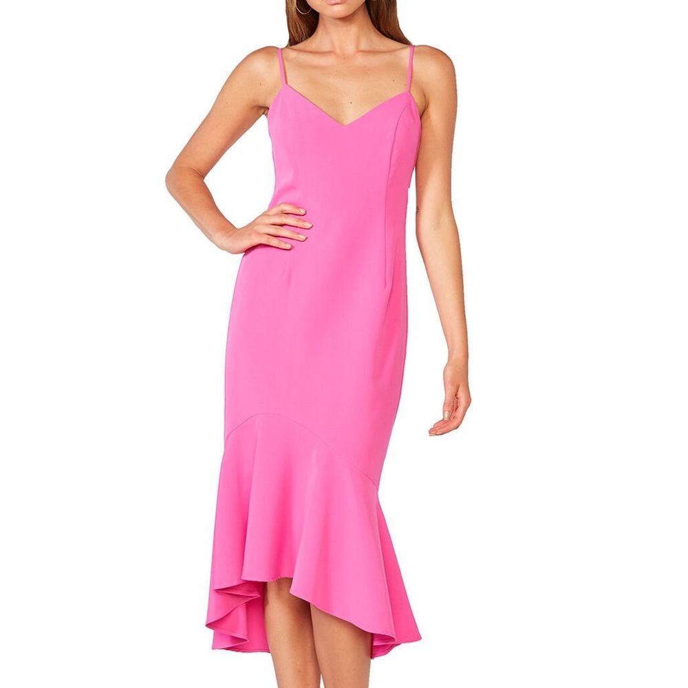 Bardot Lisandra Ruffle Hem Coral Women’s Mermaid Hi-Low Fitted Dress size 4